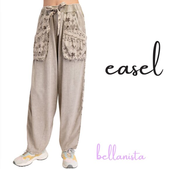 Easel Beige Patterned Track Pants - Picture 1 of 5
